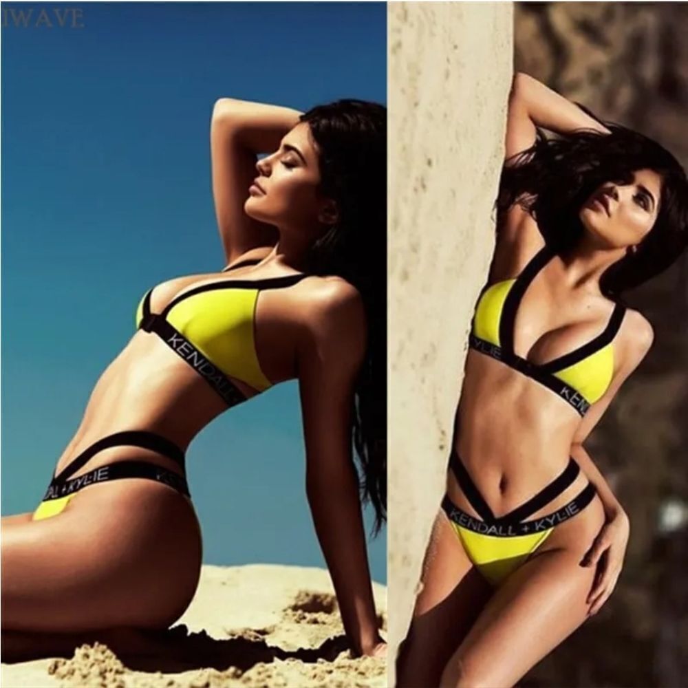 Kendall & Kylie Women's Black Logo Brand Bikini Top bandage logo Bottom Size XL - Picture 10 of 15